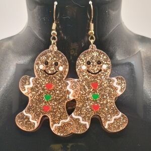 Gold Glitter Gingerbread Earrings